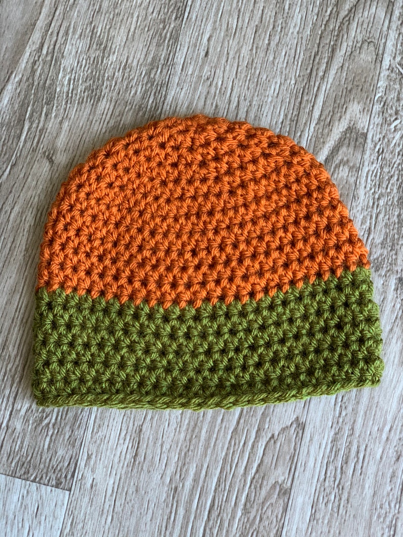 Unisex Baby Size Super Soft Premium Acrylic Rust and Olive Green Hand Crocheted Beanie Baby 6-12 Months Point Break 6-12 months