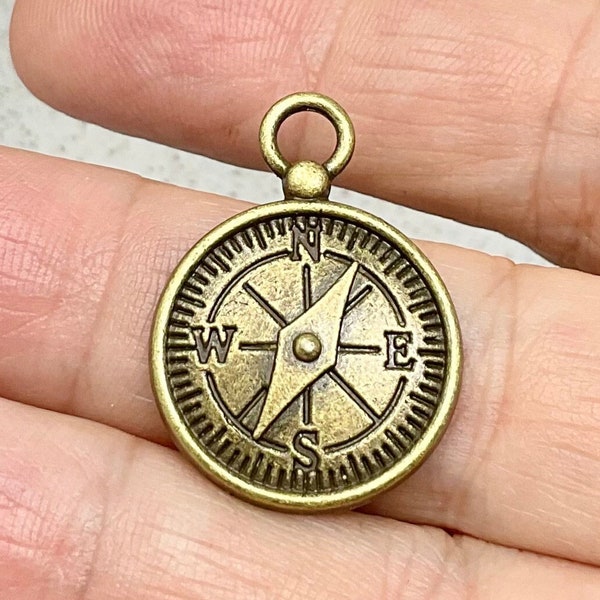 3pcs COMPASS Charm Pendant Antique Bronze Tone Nautical Sea Ocean Waterways Round Traveler East West North South Gears Accessories