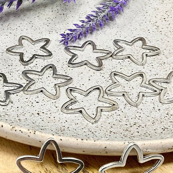 10pcs STAR Silver Open Linking Rings - Astral DIY Pendant - Connector Charm Findings - Handmade Jewelry - Do It Yourself - ALLOY