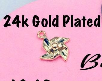 3pcs 24K GOLD PLATED Windmill pendant, tiny mini gold charms, vent turn gold pendant, no tarnish pendant, 24k gold plated for earrings