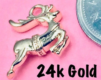 3pcs 24K GOLD PLATED charm Pendant, Christmas, Reindeer, Holidays, Deer Wild Jewelry Making Festivity Winter Snow Cold Gift Pet Cat Dog