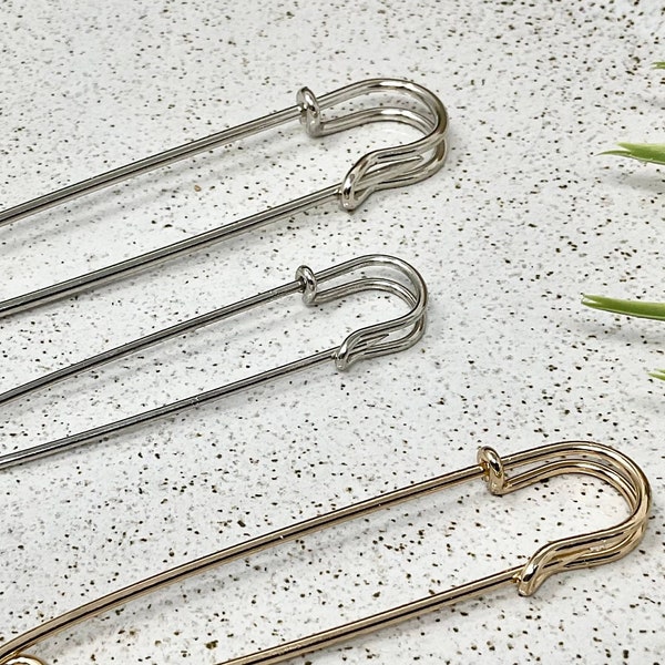 1pc 3" 4" SAFETY PINS Extra Strong Nickel Plated Silver, safety pin Golden, Big Large Shawl Pin, Stitch needle for knitted shawl