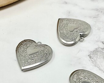 Stainless Steel Heart Locket Charm, Photo Pendant, Jewelry Supply
