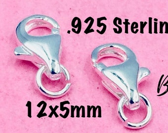 5pcs Sterling Silver Lobster Clasps, DIY Jewelry Connector (12x5mm)