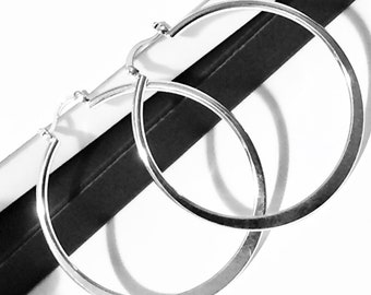 BOUCLES D'OREILLES 50 mm Boucles d'oreilles créoles en argent sterling plaqué argent 925 : style fin et minimaliste