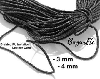BLACK BRAIDED Imitation Leather Cord Diy Bracelet Necklace Beading String General Supplies Craft Jewelry Beading Bead Hardware Making Faux