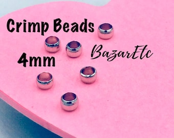 4mm Silver Tone Crimp Beads, Alloy Crimping Beads