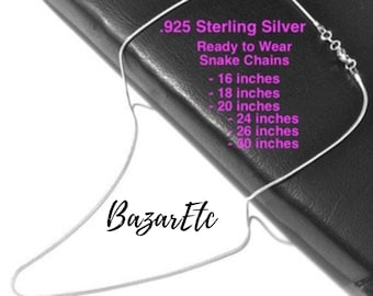 Collier chaîne serpent en argent sterling, prêt à porter (18-30 pouces)