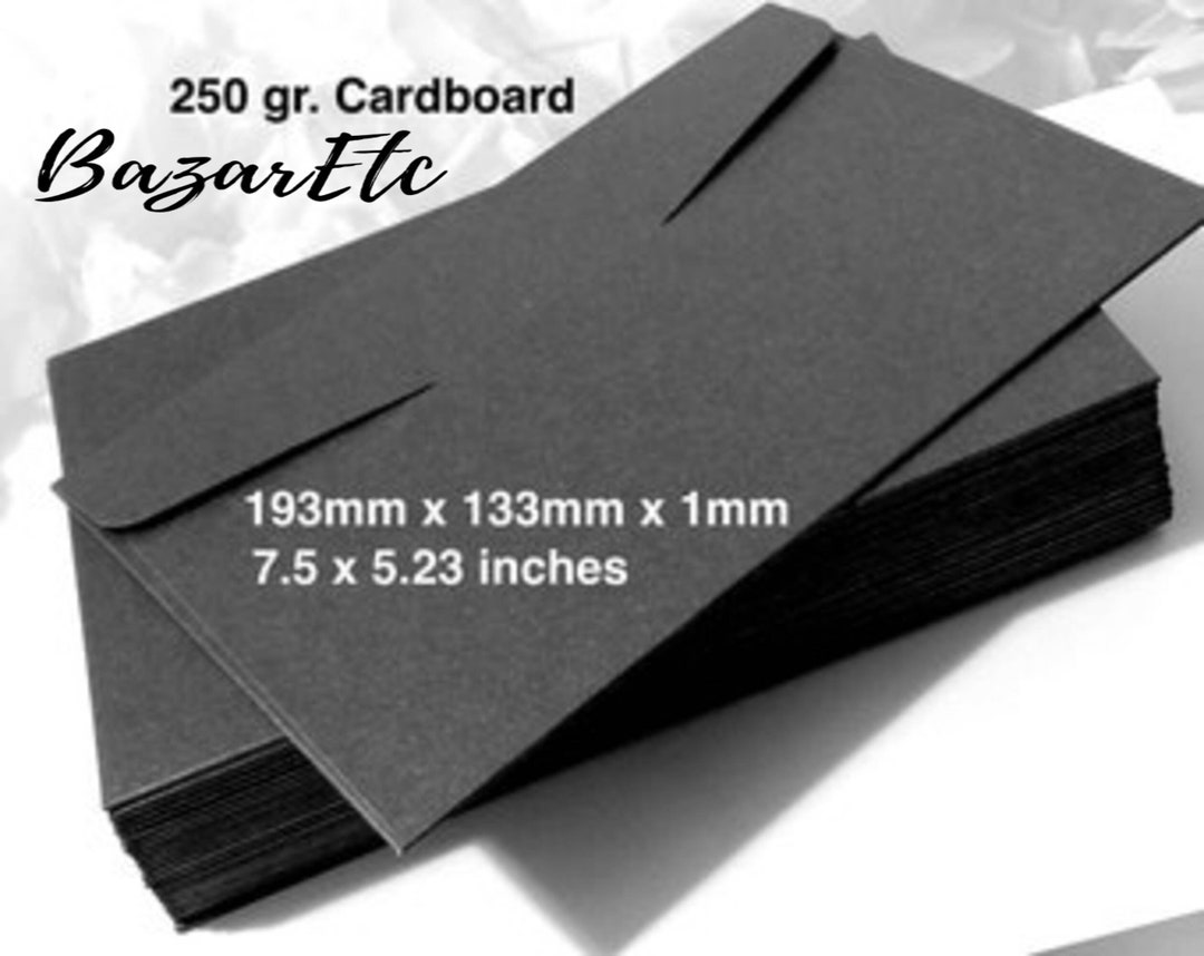 5x7 Envelopes CARDBOARD BLACK Shiny 250gr Wedding Bridal Packaging