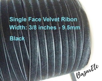 Ruban de velours noir, 3/8" simple face, Fourniture pour fabrication de bijoux