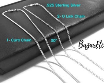 Collier en plaqué argent sterling, chaîne gourmette ou chaîne à maillons en O, 30 po.