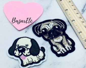 Embroidered IRON ON PATCH Heat Adhesive Dog Pet Animal Patches Adornment Decoration Hole Jeans Doggy Teddy Bear Small Big Mend Hole Brown