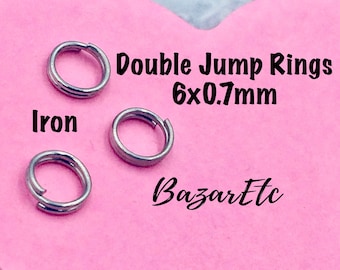 Platinum Iron Double Jump Rings, Jewelry Making (6x0.7mm)