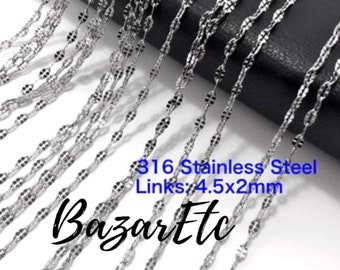 316 Stainless Steel Necklace Chain, Open Link Jewelry Supplies (4.5x2mm)