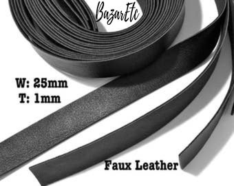 Black Faux Leather Cord, 25mm Wide, DIY Jewelry Supplies