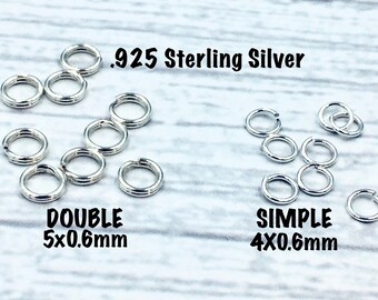 Anneaux en argent sterling : boucle simple ou double, accessoires de bricolage