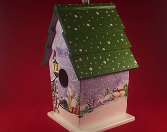 Cage à Oiseau Nichoir Décoré Décor En Bois Peint à La Main