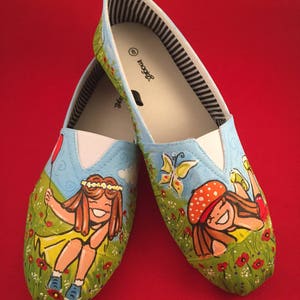 Custom painted shoes, painted canvas shoes, ladies hand-painted canvas shoes, Original artwork, Happy Face, Smiley Face, colorful shoes,