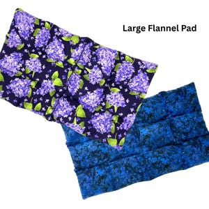 Large, flannel flax seed heating pad. Microwavable for soothing relief of back, leg, or shoulder pain.