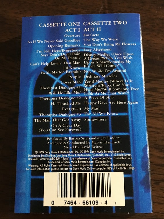 Barbara Streisand The Concert Cassette 2 Cassette Set Act 1 Etsy