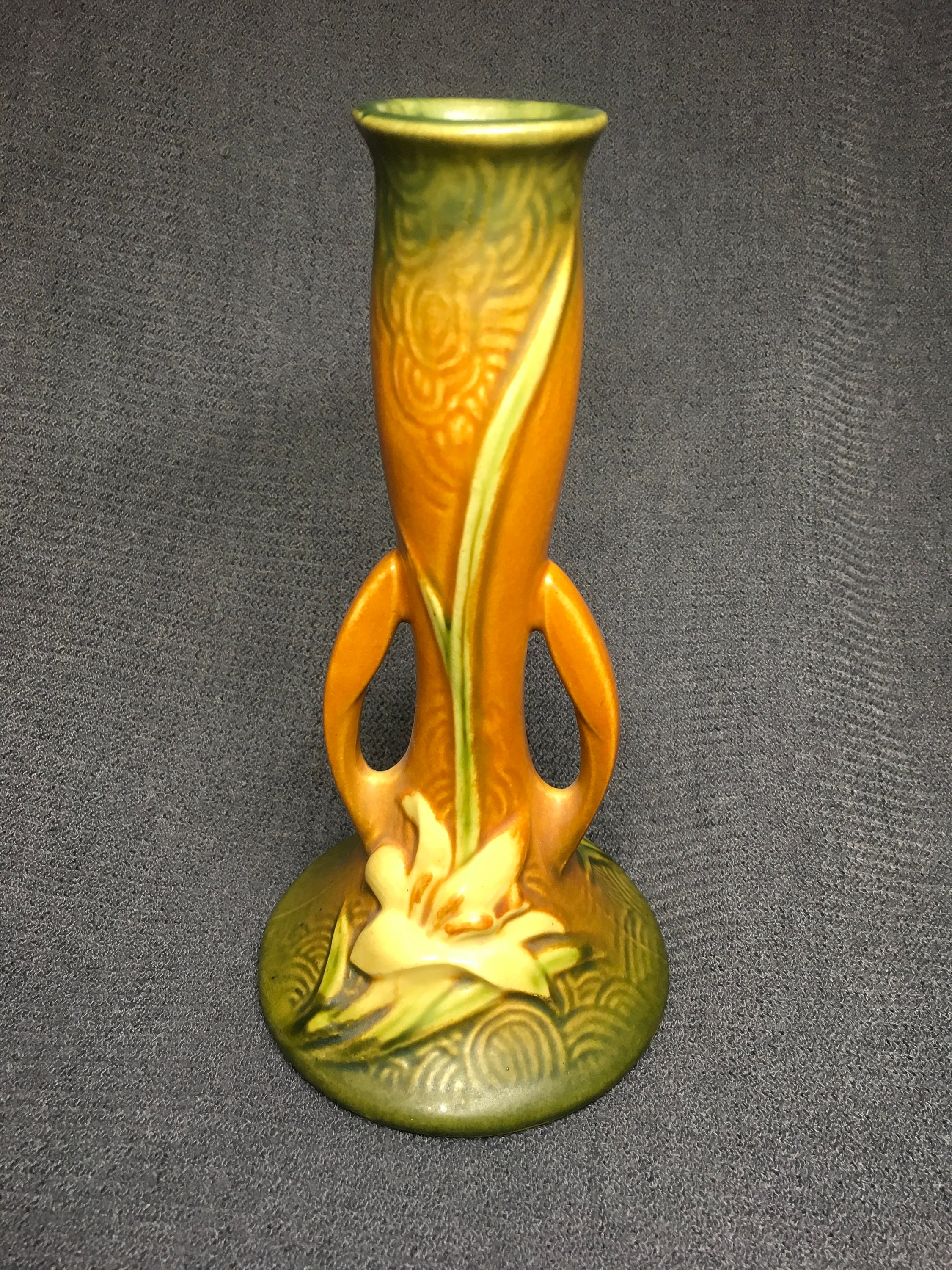Roseville Pottery Brown Zephyr Lily Bud Vase 2017 c1940s Etsy
