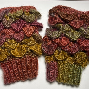 Dragonscale fingerless gloves in rust and gold tones image 1