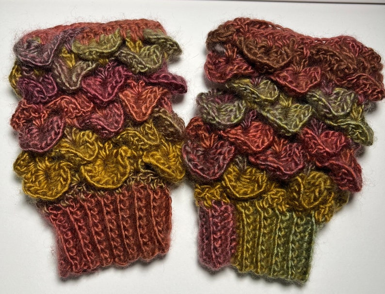 Dragonscale fingerless gloves in rust and gold tones image 1