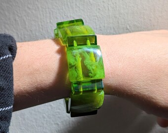 Collier Perles Bakélite ? Vert Vintage Fantaisie - Ancien En Très Bon état