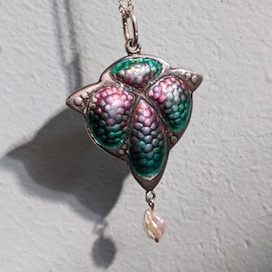 Antique Sterling Silver and Enamel Pendant with Blister Pearl