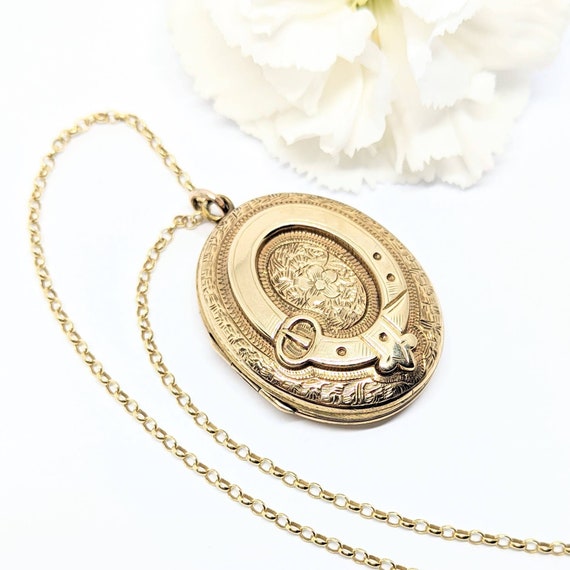 Antique Gold Back & Front Locket with Buckle - Ini