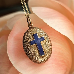 Antique Victorian 15ct Gold Pendant with Enamel Cross