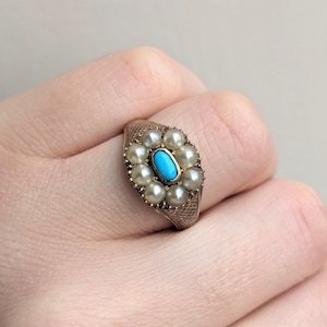 Georgian 15ct Gold, Pearl and Turquoise Mourning Ring 1812