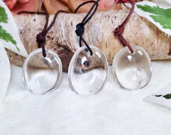 Clear Quartz Pendant | Necklace Amulet Polished Drilled Tumble Stone Jewelry Spiritual Healing Crystal Gemstone Talisman Natural Hemp Cord
