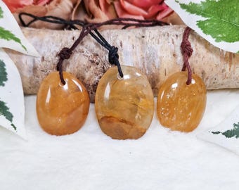 Golden Healer Pendant Necklace Amulet Polished Drilled Tumble Stone Jewelry Spiritual Healing Crystal Gemstone Talisman Natural Hemp Cord