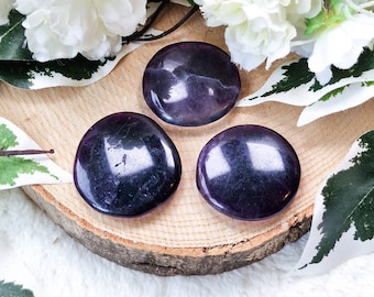 Purple Fluorite Pocket Stone - Palm Stone - Hand Stone Cabochon Natural Polished Crystal Gemstone Flat Disk Tumbled Healing Worry Rock Slab