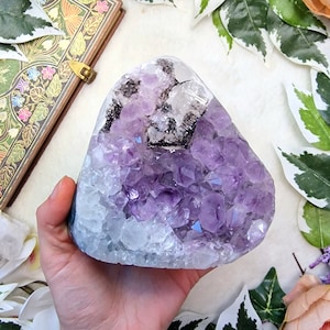 Amethyst Calcite Smokey Quartz Cluster Brazil Geode Gemstone Interior Crystal Decoration Rare Specimen Free Form Large High Quality Obelisk