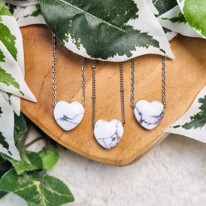 Howlite Heart Pendant Crystal Necklace - Drilled Stone Jewelery - Polished Rock Bead Healing Gemstone Magnesite Calming • Memory • Patience