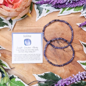 Iolite Bracelet / Round Beads 4mm High Grade Quality Genuine Natural Gemstone Stone Beaded Carved Jewelry Men Women Crystal Bead Gem