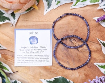 Iolite Bracelet / Round Beads 4mm High Grade Quality Genuine Natural Gemstone Stone Beaded Carved Jewelry Men Women Crystal Bead Gem