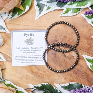 Pyrite Bracelet / Round Beads 4mm High Grade Quality Genuine Natural Gemstone Stone Beaded Carved Jewelry Men Women Crystal Bead Gem