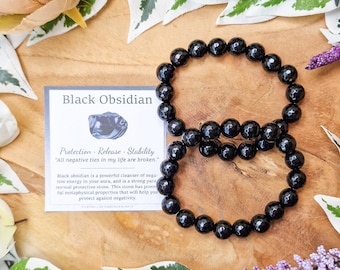 Pulsera de obsidiana negra facetada de 10 mm con cuentas facetadas, joyería de piedras naturales Powerbeads para hombres y mujeres, piedras preciosas y diamantes.