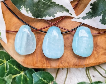 Blue Aragonite Necklace Pendant / Drilled Stone Polished Crystal Jewelry Oval Rock Bead Healing Gemstone Onyx Happiness Joy Steadfastness