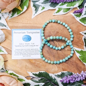 Bracciale con pietre preziose turchesi peruviane / Perline di pietra da 6 mm Gioielli Pietre Bracciale elastico con palline di pietra naturale Powerbeads Uomo Donna Pietre preziose