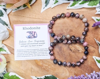 Rhodonite Bracelet / Facet Faceted Diamond Beads 8mm High Grade Quality Genuine Natural Gemstone Stone Jewelry Men Women Crystal Bead Gem
