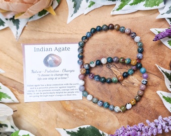 Braccialetto con pietre preziose in agata indiana, perline rotonde da 6 mm, pietre per gioielli, bracciale elastico con palline in pietra naturale Powerbeads, uomo e donna, pietre preziose