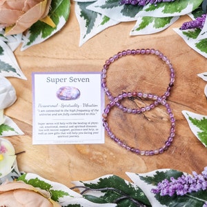 Super Seven Bracelet / Round Beads 4mm High Grade Quality Genuine Natural Gemstone Beaded Carved Jewelry Men Women Bead Melody Stone Crystal