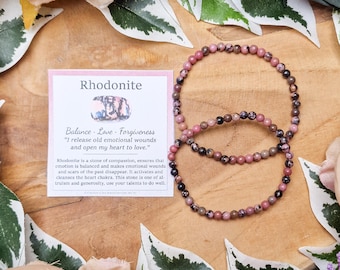 Rhodonite Bracelet / Round Beads 4mm High Grade Quality Genuine Natural Gemstone Stone Beaded Carved Jewelry Men Women Crystal Bead Gem