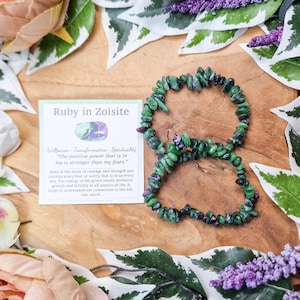Ruby Zoisite Bracelet / One Size Gemstone Jewelry Stretch Stone Beads Crystal Chip Rough High Grade Quality Spiritual Rock Protection Shield