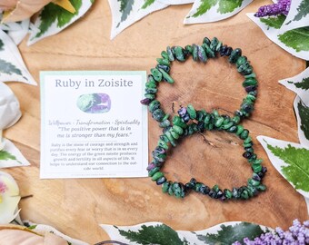 Bracciale in zoisite rubino / Gioielli con pietre preziose taglia unica Perline di pietra Pietre preziose Bracciale diviso Pietre divise Pietra Protezione di alta qualità