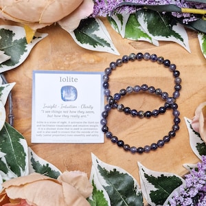 Iolite Bracelet / Round Beads 6mm High Grade Quality Genuine Natural Gemstone Stone Beaded Carved Jewelry Men Women Crystal Bead Gem